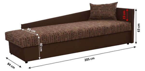 Egyszemélyes ágy (dívány) 80 cm Jeannine (barna) (tárhellyel) (J)