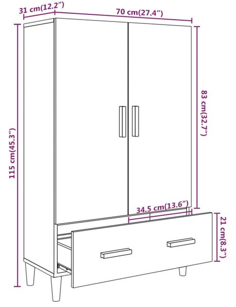 VidaXL Sonoma Tölgy Magasszekrény - 70x31x115 cm