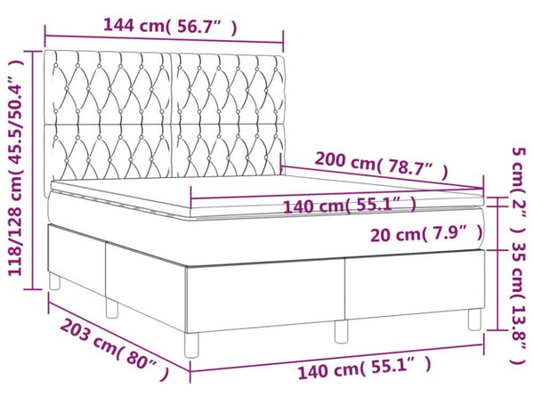 VidaXL fekete bársony rugós és LED-es ágy matraccal 140x200 cm
