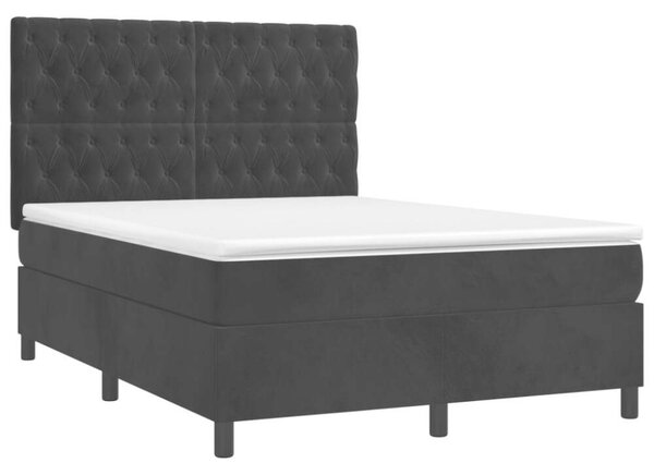 VidaXL fekete bársony rugós és LED-es ágy matraccal 140x200 cm