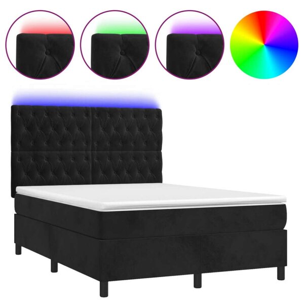VidaXL fekete bársony rugós és LED-es ágy matraccal 140x200 cm