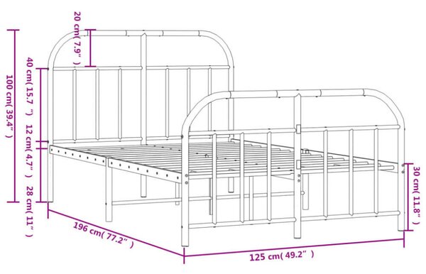VidaXL fekete fém ágykeret fej- és lábtámlával 120 x 190 cm