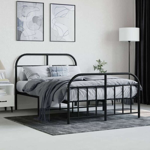 VidaXL fekete fém ágykeret fej- és lábtámlával 120 x 190 cm