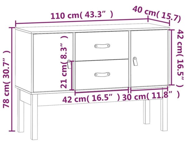 VidaXL szürke tömör fenyőfa tálalószekrény 110 x 40 x 78 cm