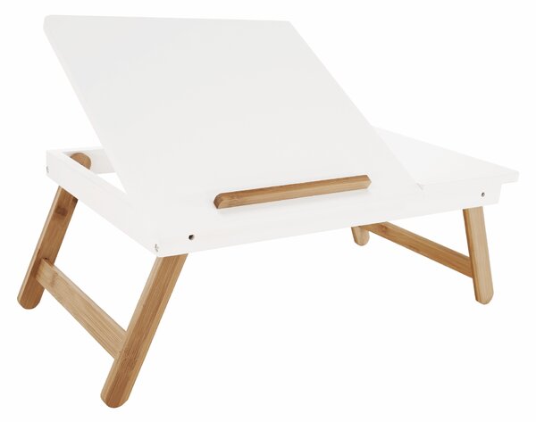 KONDELA Notebook asztal/táblagép tartó, fehér/természetes bambusz, MELTEN