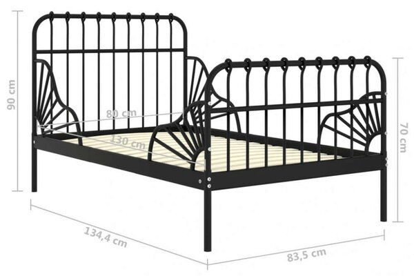 VidaXL Fém Ágykeret - Kihúzható - Fekete - 80x130/200 cm