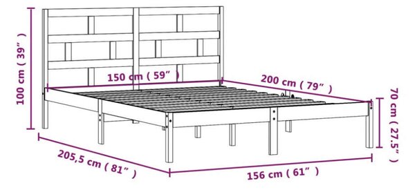 VidaXL Fekete Tömörfa Ágykeret - 150x200 cm
