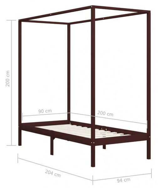 Vidaxl Baldachinos Ágykeret - Tömör Fenyőfa - 90x200 cm