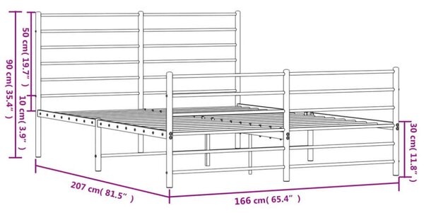 VidaXL fekete fém ágykeret fej- és lábtámlával 160 x 200 cm