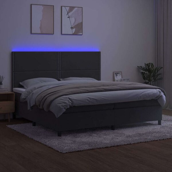 VidaXL sötétszürke bársony rugós és LED-es ágy matraccal 200x200 cm