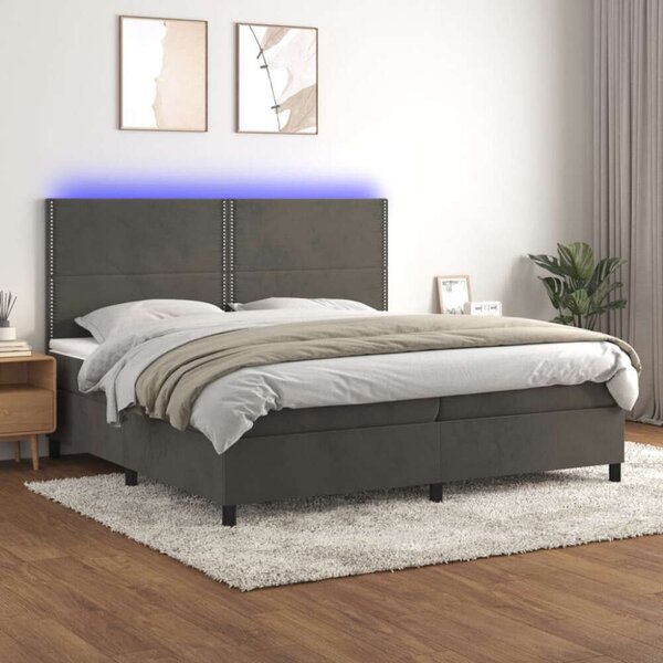 VidaXL sötétszürke bársony rugós és LED-es ágy matraccal 200x200 cm