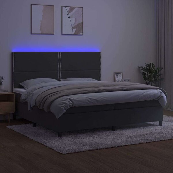 VidaXL sötétszürke bársony rugós és LED-es ágy matraccal 200x200 cm