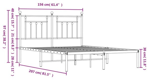 VidaXL fekete fém ágykeret fejtámlával 150 x 200 cm