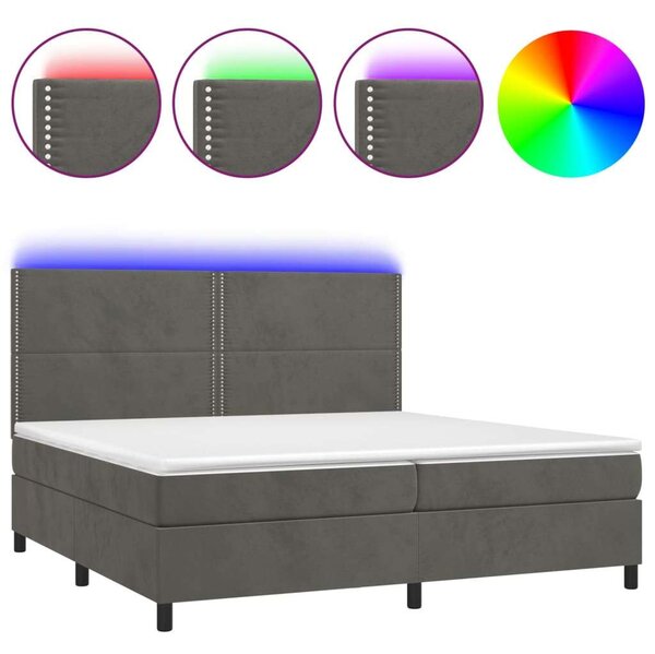 VidaXL sötétszürke bársony rugós és LED-es ágy matraccal 200x200 cm