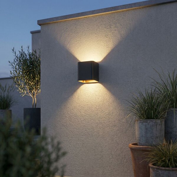 Modern fekete fali lámpa LED-del IP54 négyzet alakú - Evi
