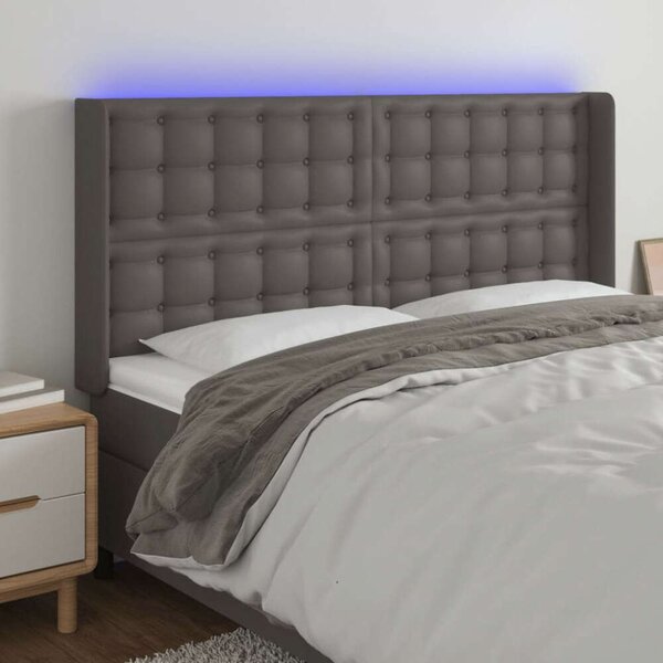 VidaXL LED-es Ágyfejtámla - Szürke Műbőr - 183cm