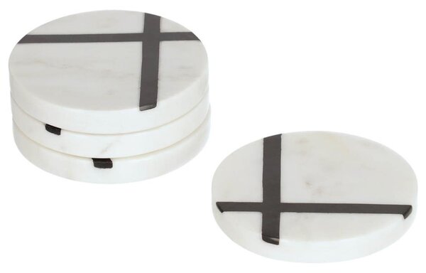 Fehér márvány négy darabos Kave Home Imeris kerek poháralátét készlet