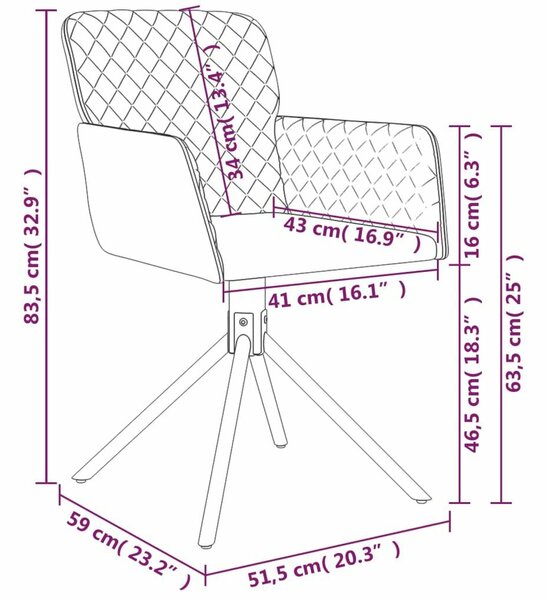 VidaXL Bársony Forgó Étkezőszék - Sötétszürke - 2 db