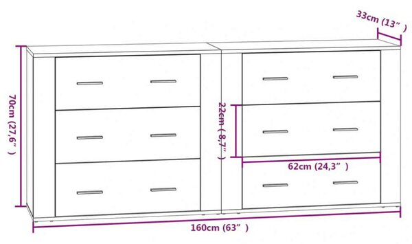 VidaXL Fiókos Szekrény - Beton Szürke - 2 db