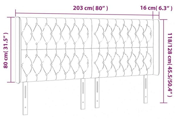 VidaXL Fekete Bársony Ágytámlá LED-del - 203cm