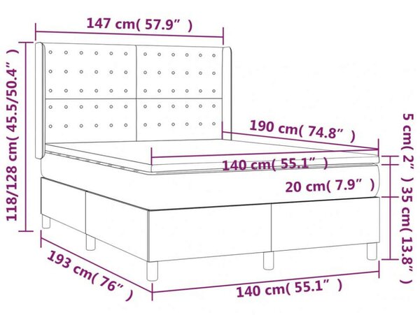 VidaXL LED-es Ágy - Műbőr - 140x190 cm