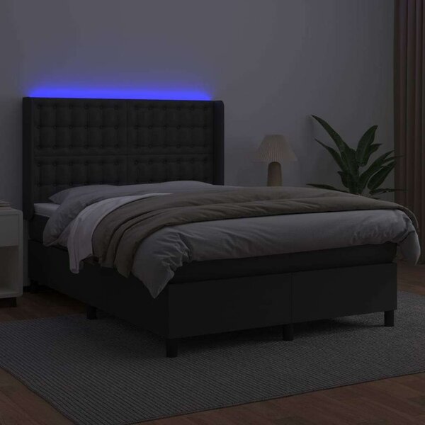 VidaXL LED-es Ágy - Műbőr - 140x190 cm