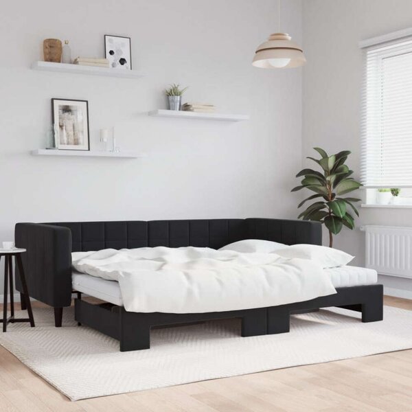 VidaXL fekete kihúzható bársony heverő matracokkal 90 x 190 cm