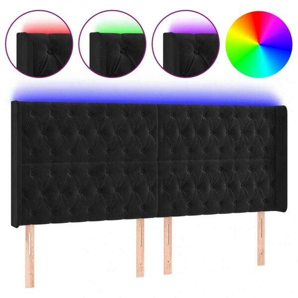 VidaXL Fekete Bársony Ágytámlá LED-del - 203cm