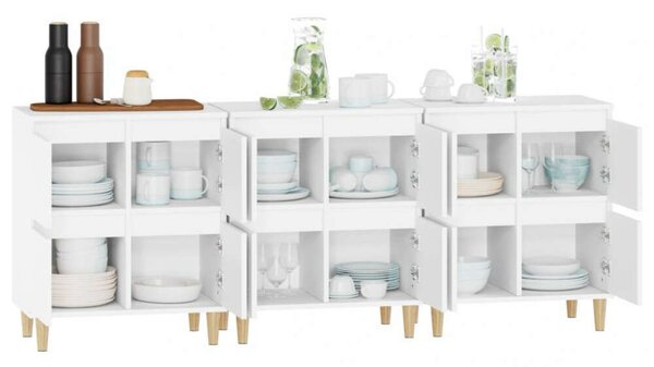 VidaXL Fehér Fa Tálalószekrény Szett - 3 db - 60x35x70 cm