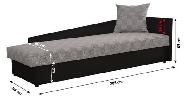 Egyszemélyes ágy (dívány) 80 cm Jeannine (szürke + fekete) (tárhellyel) (J)