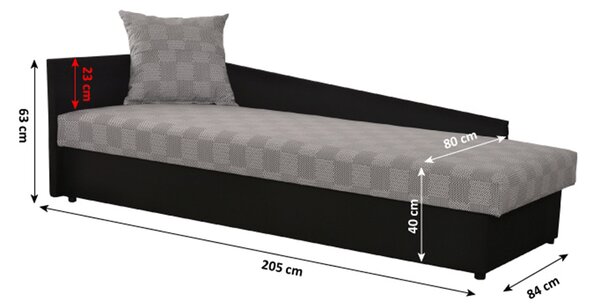 Egyszemélyes ágy (dívány) 80 cm Jeannine (szürke + fekete) (tárhellyel) (B)