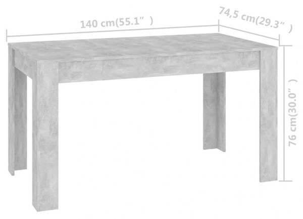 VidaXL Étkezőasztal - Beton Szürke - 140x74,5x76 cm