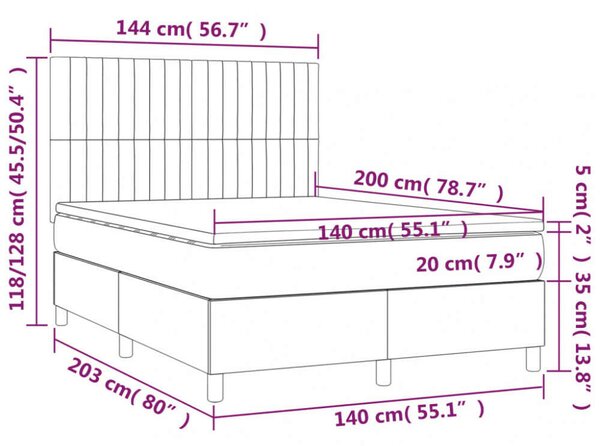 VidaXL fekete szövet rugós és LED-es ágy matraccal 140x200 cm