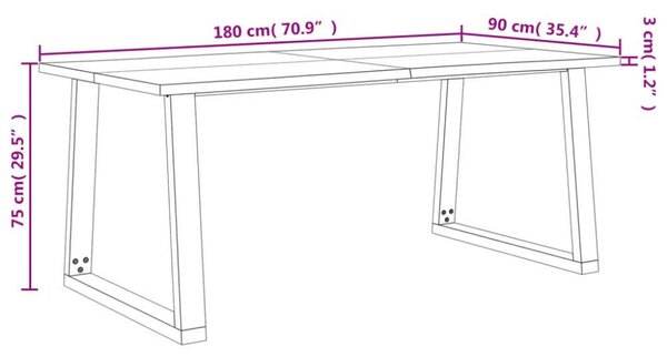 VidaXL Akácfa Étkezőasztal - 180x90x75 cm