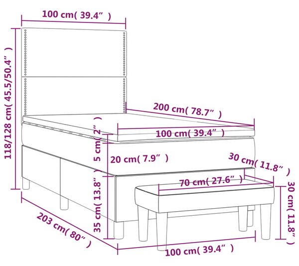 VidaXL Bársony Ágy Matraccal - 100x200 cm