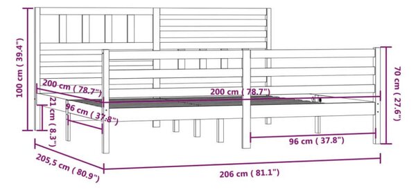 VidaXL Fehér Tömörfa Ágykeret - 200x200 cm