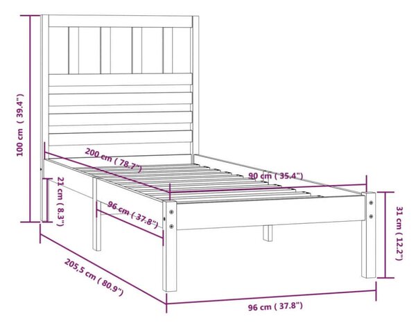 VidaXL tömör fenyőfa ágykeret 90 x 200 cm