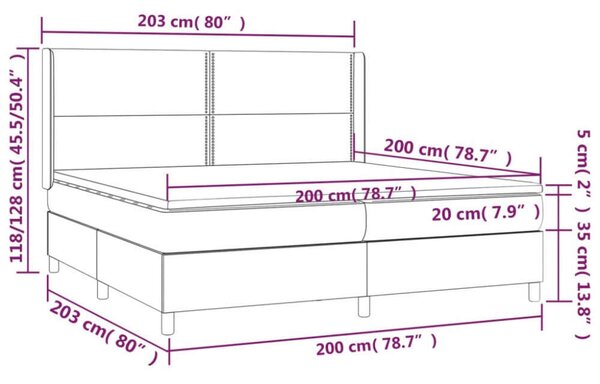 VidaXL sötétszürke bársony rugós ágy matraccal 200x200 cm