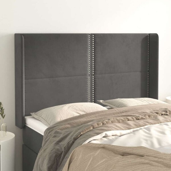 VidaXL sötétszürke bársony fejtámla szárnyakkal 147x16x118/128 cm