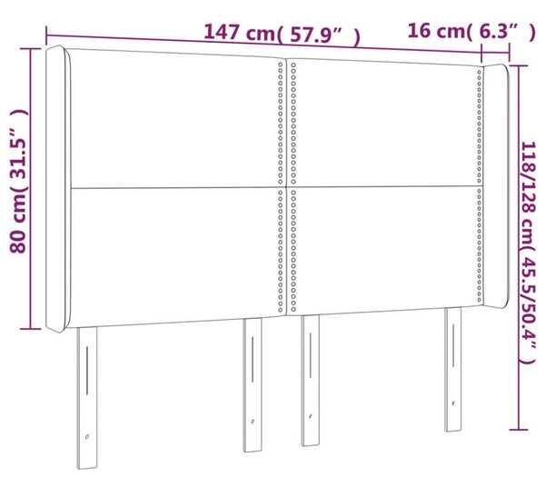 VidaXL sötétszürke bársony fejtámla szárnyakkal 147x16x118/128 cm