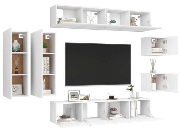 VidaXL 8 részes fehér forgácslap TV-szekrényszett