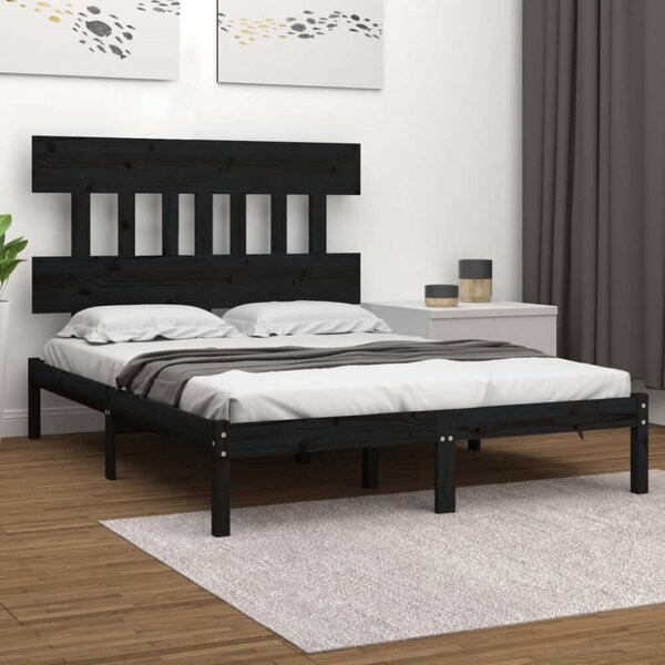 VidaXL Fekete Tömörfa Ágykeret - 200x200 cm