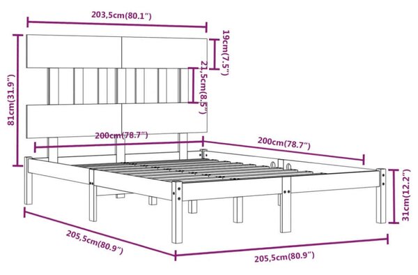 VidaXL Fekete Tömörfa Ágykeret - 200x200 cm