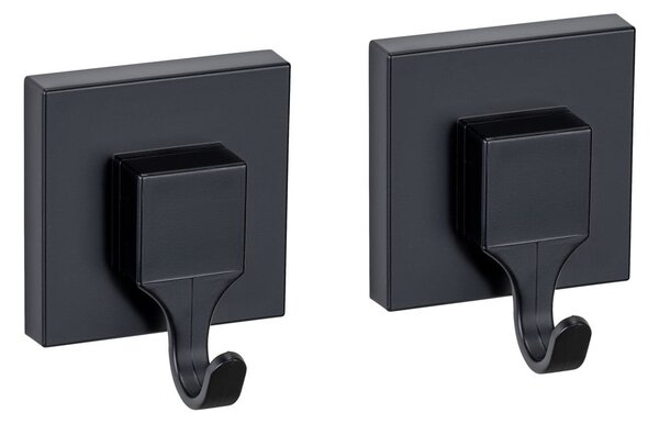 Fekete öntapadós műanyag akasztó szett 2 db-os Quadro – Wenko