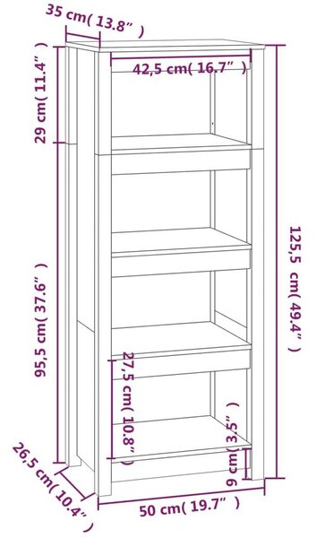 VidaXL szürke tömör fenyőfa könyvszekrény 50x35x125,5 cm