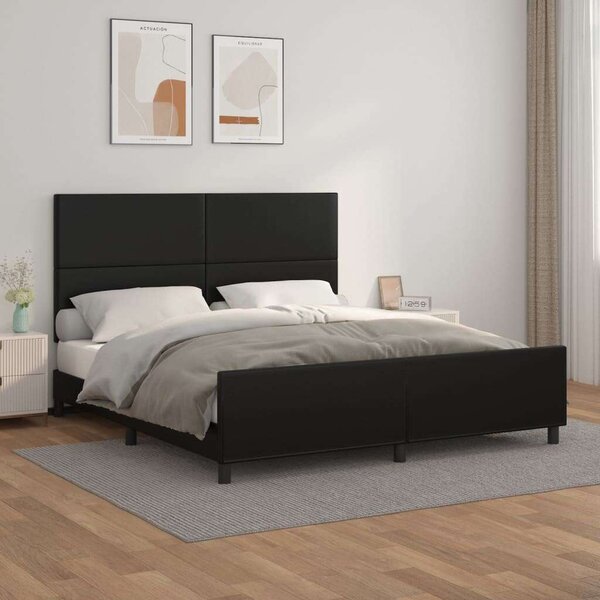 VidaXL Fekete Műbőr Ágykeret Fejtámlával - 180x200 cm