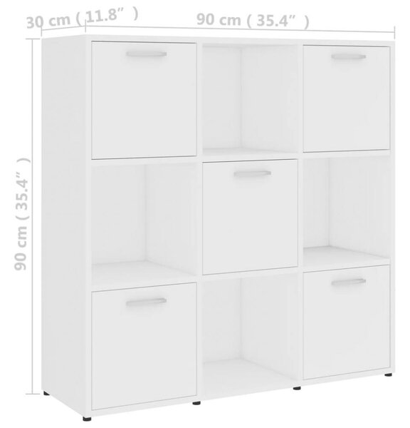 VidaXL Fehér Könyvespolc - 9 Rekesz - 90x30x90 cm
