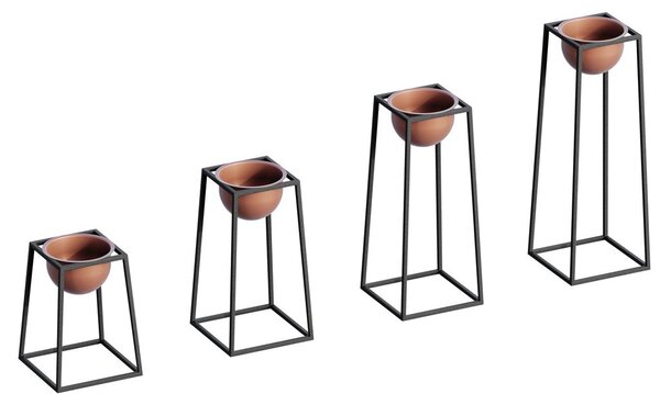 Kaspó szett, 4 részes, állvánnyal, fém, réz - fekete - PLANTOU