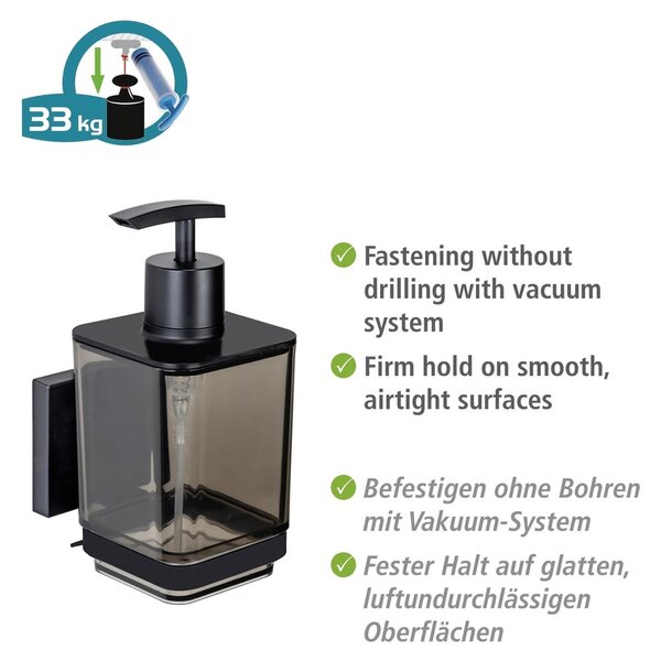 Fekete öntapadós műanyag szappanadagoló 340 ml Quadro – Wenko