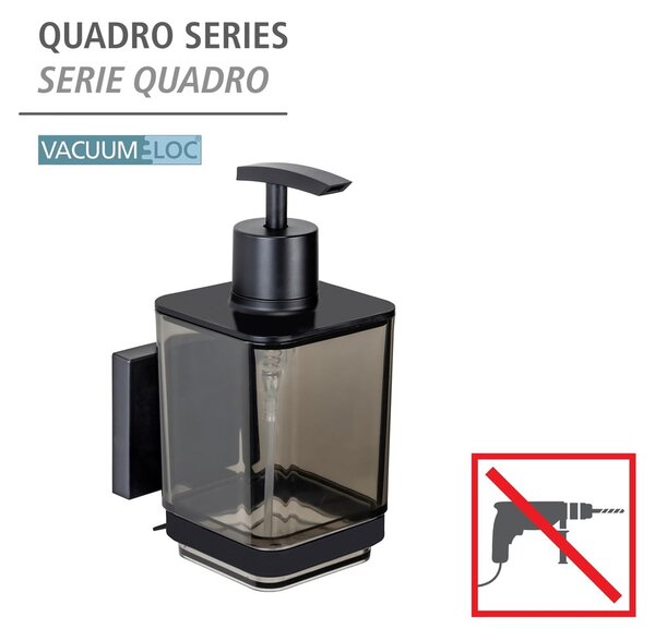 Fekete öntapadós műanyag szappanadagoló 340 ml Quadro – Wenko